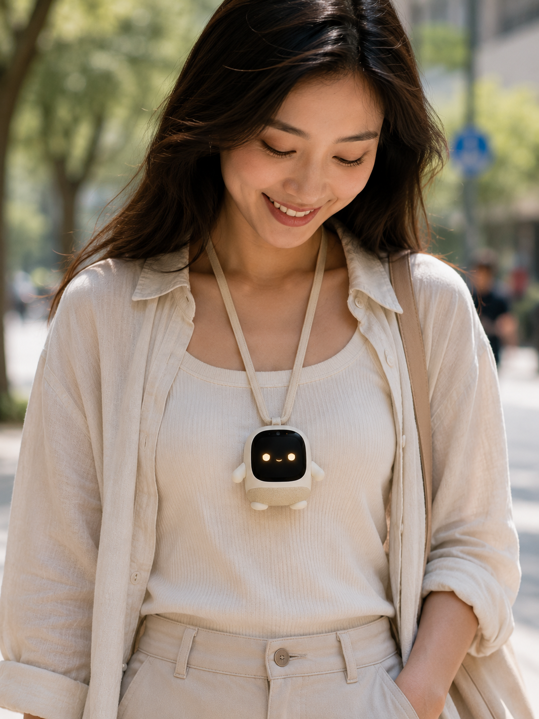 ROO worn as a necklace on a sunny walk